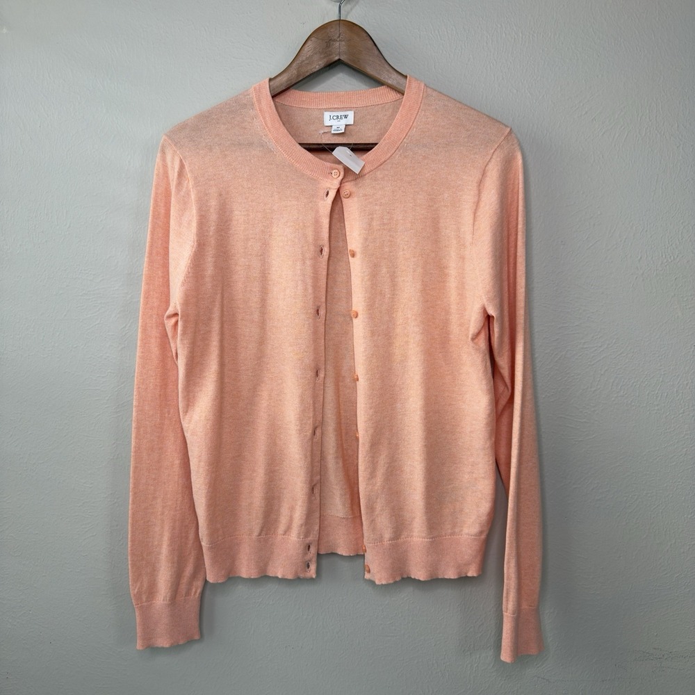 J Crew Women M Cardigan Classic Peachy Coral Cotton E5957 Preppy Office Academia